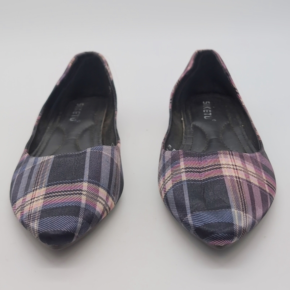 Siketu Sz 8.5 Plaid Flats - Purple Pink Black - Picture 2 of 8